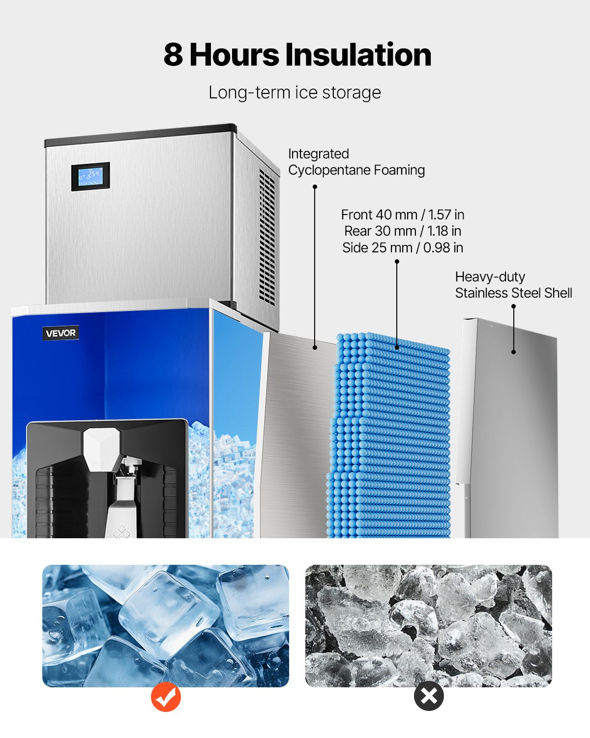 Commercial Ice Maker, 300 Lbs/Day Ice Maker Machine, 180 Lbs Large Ice Storage Bin with 20 Lbs/Min Automatic Ice Dispensing, Self-Cleaning Ice Machine with Touchscreen for Bar, Cafe, Restaurant