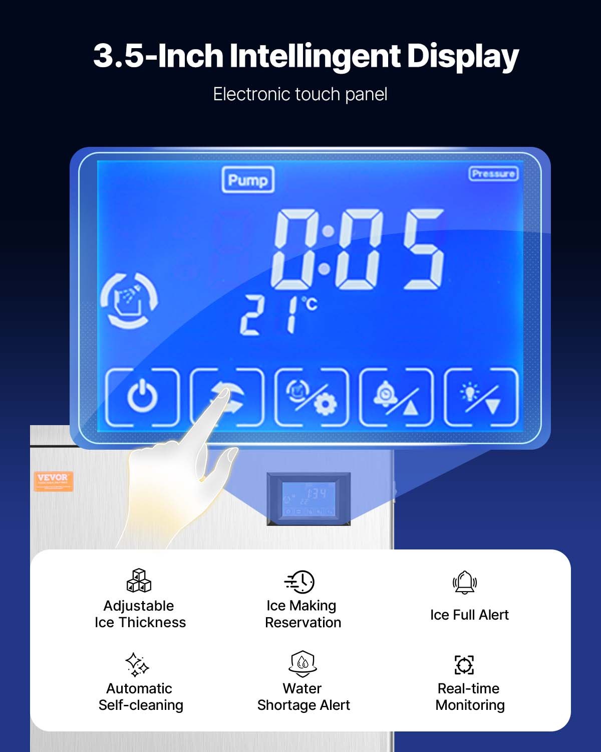 Commercial Ice Maker, 360 Lbs/Day Ice Maker Machine, 180 Lbs Large Ice Storage Bin with 20 Lbs/Min Automatic Ice Dispensing, Self-Cleaning Ice Machine with Touchscreen for Bar, Cafe, Restaurant