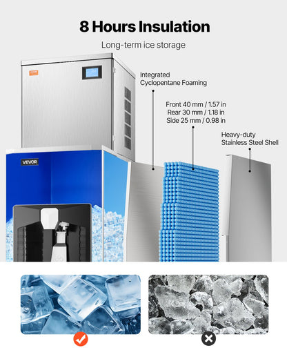 Commercial Ice Maker, 400 Lbs/Day Ice Maker Machine, 180 Lbs Large Ice Storage Bin with 20 Lbs/Min Automatic Ice Dispensing, Self-Cleaning Ice Machine with Touchscreen for Bar, Cafe, Restaurant