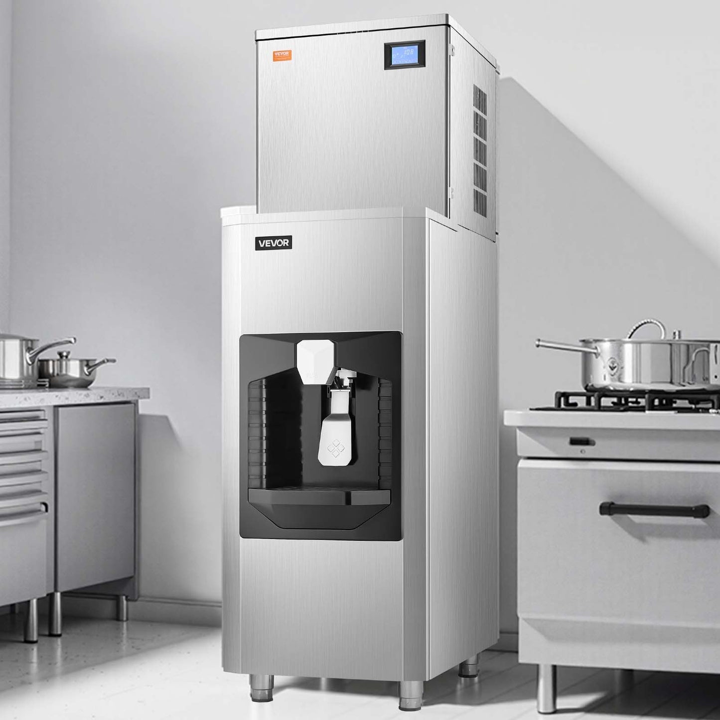 Commercial Ice Maker, 440 Lbs/Day Ice Maker Machine, 180 Lbs Large Ice Storage Bin with 20 Lbs/Min Automatic Ice Dispensing, Self-Cleaning Ice Machine with Touchscreen for Bar, Cafe, Restaurant