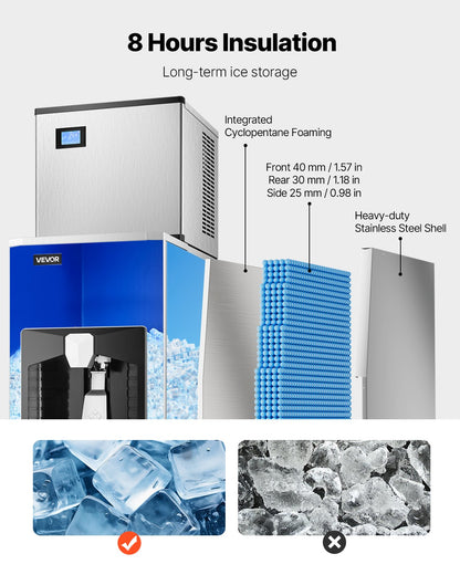 Commercial Ice Maker, 500 Lbs/Day Ice Maker Machine, 180 Lbs Large Ice Storage Bin with 20 Lbs/Min Automatic Ice Dispensing, Self-Cleaning Ice Machine with Touchscreen for Bar, Cafe, Restaurant