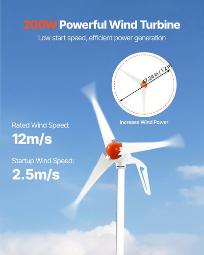 12V 400W Solar Wind Power Kit, 2PCS 100W Monocrystalline Solar Panels + 200W Wind Turbine + MPPT Wind/Solar Hybrid System Controller for Home RV Boat Camping Off-Grid Applications