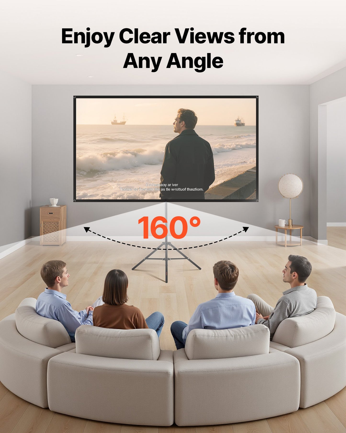 Projector Screen with Stand, 80 Inch 160° Wide Angle Indoor Outdoor Projection Screen, 16:9 4K HD Wrinkleless Portable Tripod Screens with Carry Bag, for Movie Home Theater Office Presentation