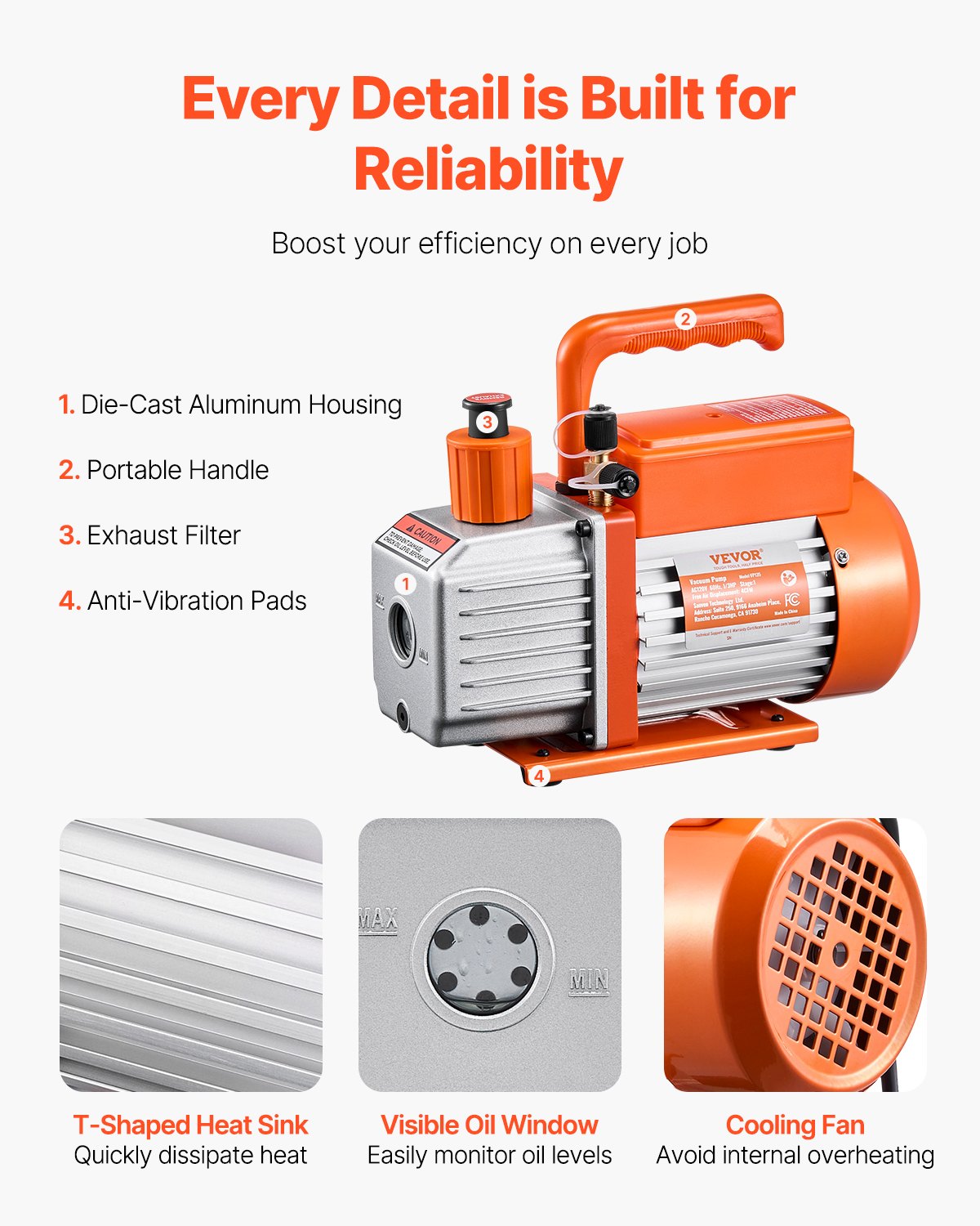 Vacuum Pump, 233 L/min(4 CFM), HVAC Single Stage Rotary Vane Vacuum Pump, for R134a R22 R410a Systems, Auto AC Vacuum Pump Kit with Oil Bottle, for Automotive Air Conditioner Maintenance Resin Degassing