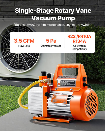Vacuum Pump, 100 L/min, HVAC Single Stage Rotary Vane AC Vacuum Pump, for R134a R22 R410a Systems, with Oil Bottle, 4 Pole Motor, 5 Pa, for Automotive Air Conditioner Maintenance Resin Degassing