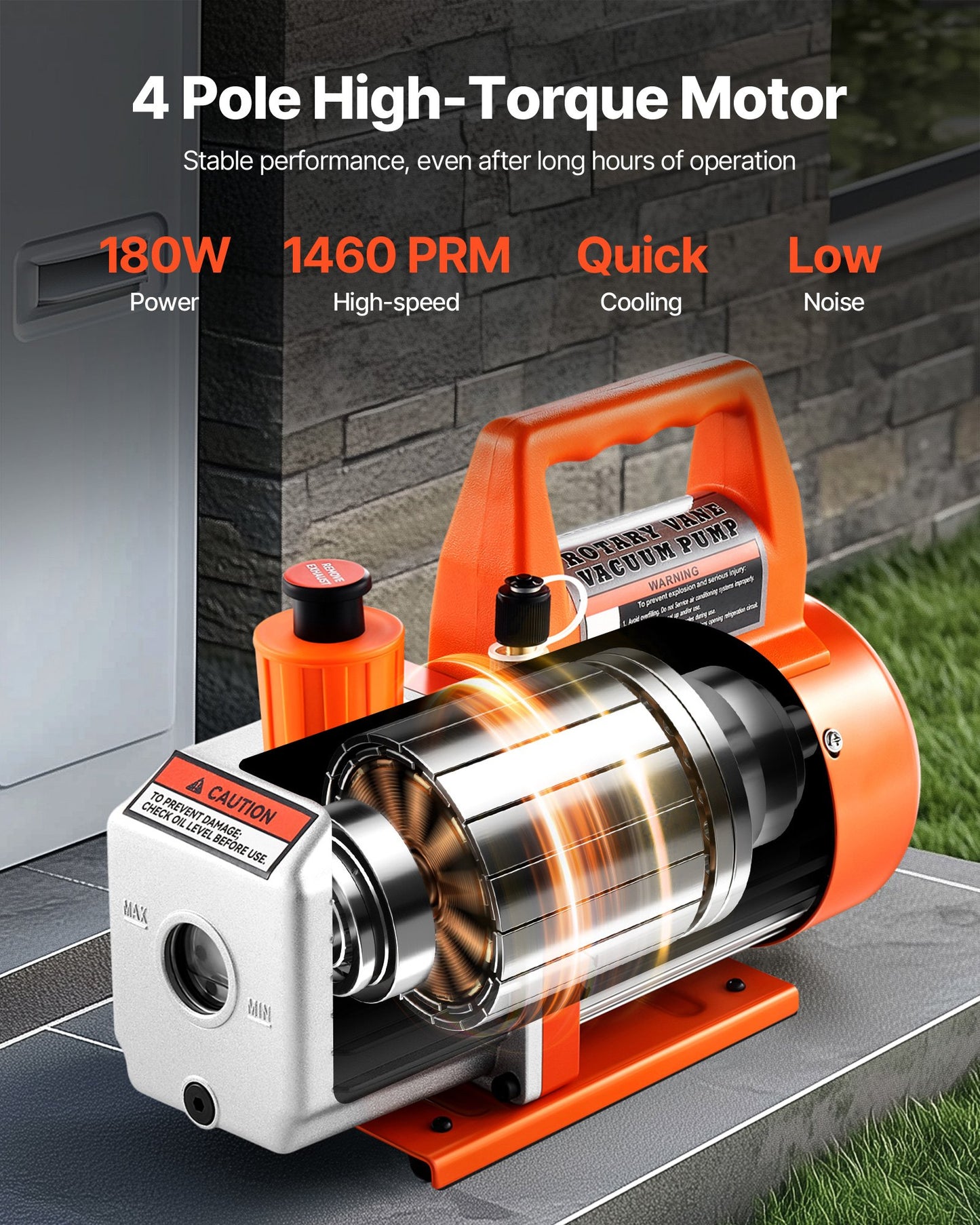 Vacuum Pump, 100 L/min, HVAC Single Stage Rotary Vane AC Vacuum Pump, for R134a R22 R410a Systems, with Oil Bottle, 4 Pole Motor, 5 Pa, for Automotive Air Conditioner Maintenance Resin Degassing