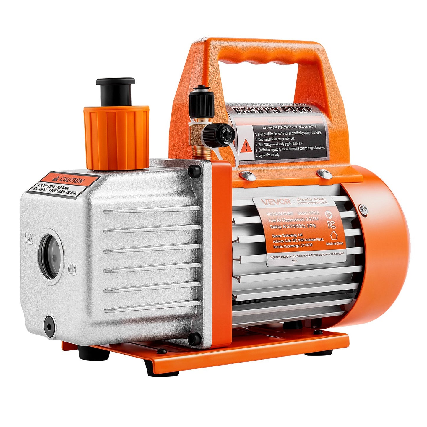 Vacuum Pump, 100 L/min, HVAC Single Stage Rotary Vane AC Vacuum Pump, for R134a R22 R410a Systems, with Oil Bottle, 4 Pole Motor, 5 Pa, for Automotive Air Conditioner Maintenance Resin Degassing