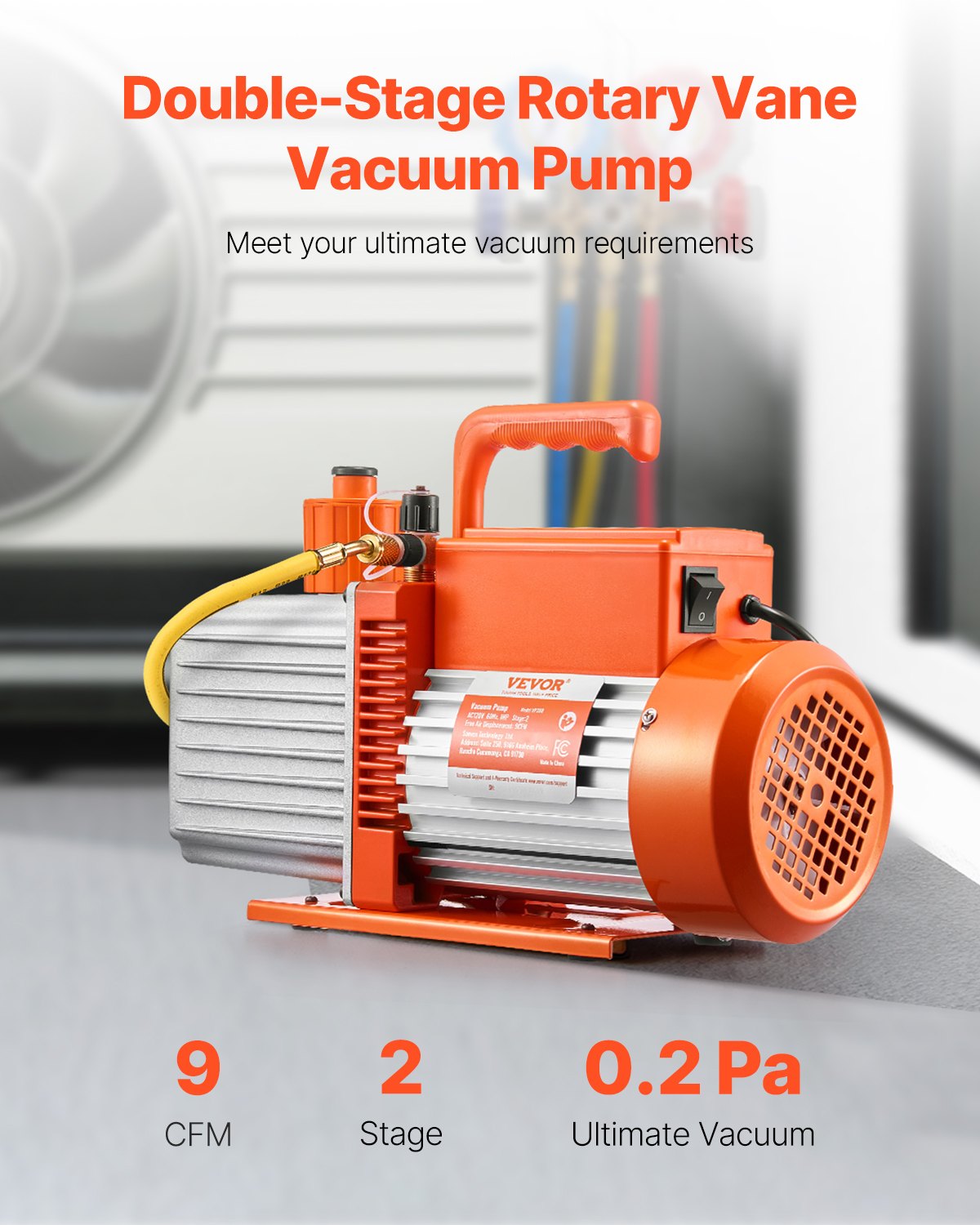 Vacuum Pump, 533 L/min(9 CFM), HVAC 2 Stage Rotary Vane Vacuum Pump, for R134a R22 R410a Systems, Auto AC Vacuum Pump Kit with Oil Bottle, for Automotive Air Conditioner Maintenance Resin Degassing