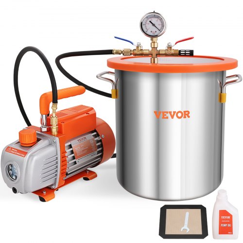 18.9 L Vacuum Chamber and 3.5 CFM Pump Kit, Tempered Glass Lid Vacuum Degassing Chamber Kit, Single Stage Vacuum Pump with 250 ml Oil Bottle, for Stabilizing Wood, Degassing Silicones, Epoxies