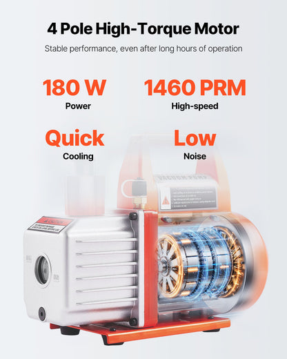 11.36 L Vacuum Chamber with Pump, 110 L/min, Stainless Steel, Degassing Chamber Kit, Single Stage Vacuum Pump, Tempered Glass Lid, 1.5 m Hose, Oil, for Stabilizing Wood Degassing Silicone Resin