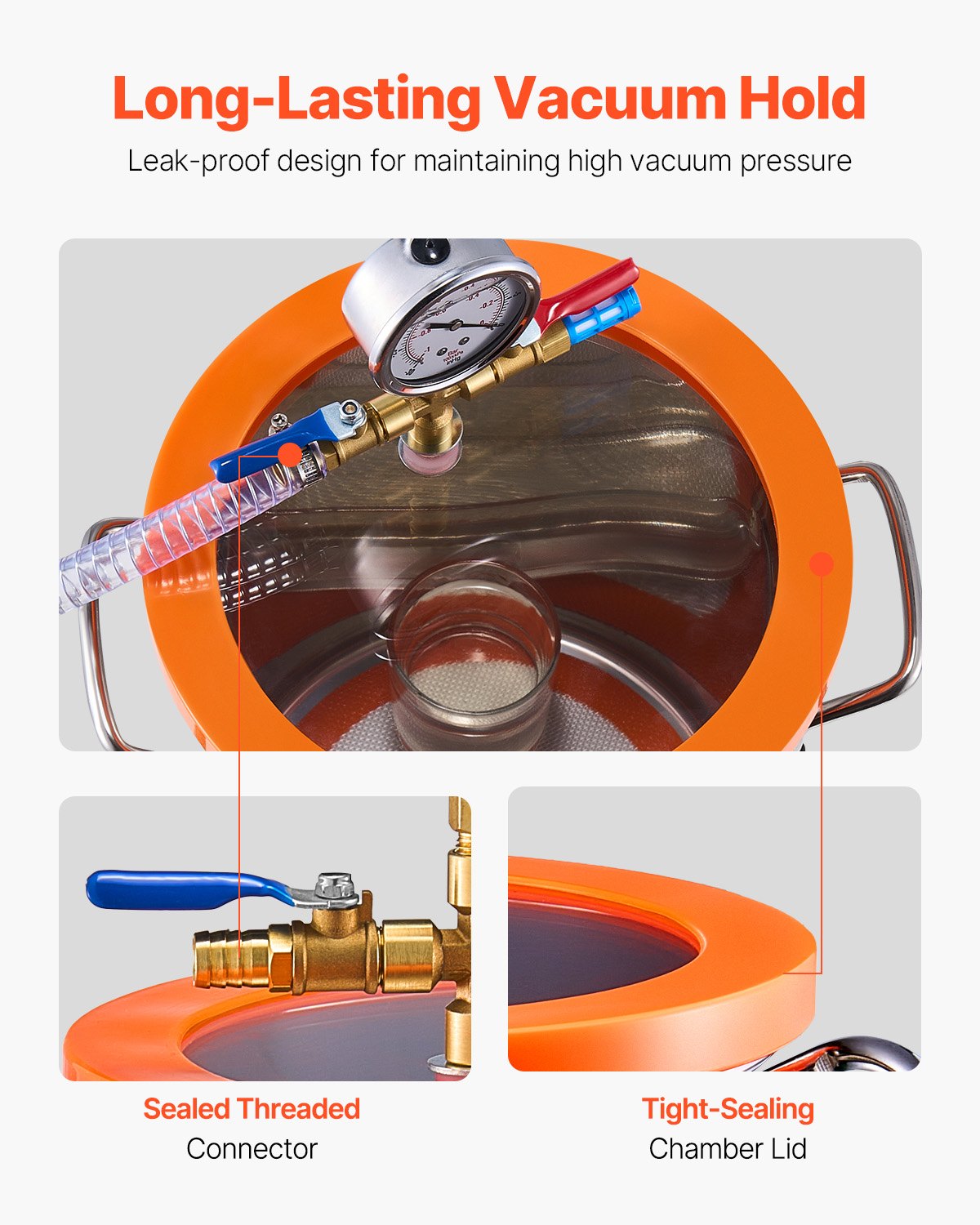 19 L(5 Gallon) Vacuum Chamber and 100 L/min(3.5 CFM) Pump Kit, Stainless Steel Chamber, Single Stage Vacuum Pump Degassing Chamber Kit, with Acrylic Lid, Oil, 1.5m(4.92 ft) Hose, for Degassing Resin Silicone Epoxies