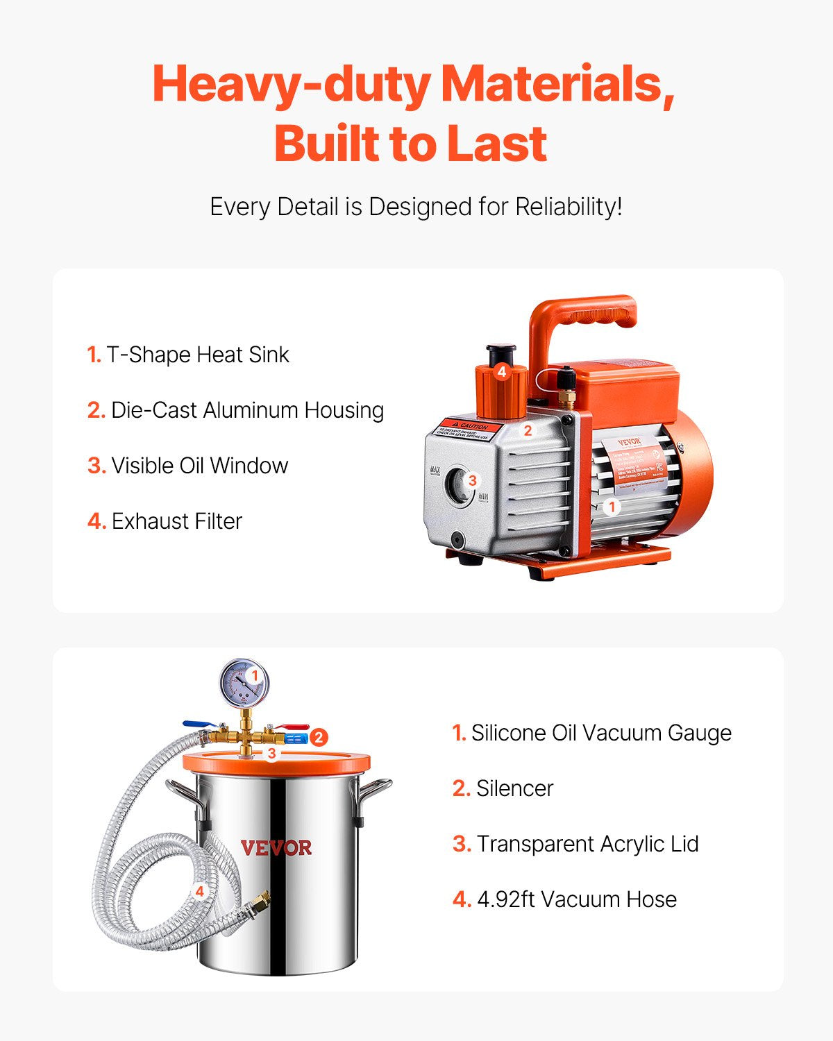 11 L(3 Gallon) Vacuum Chamber and 100 L/min(3.5 CFM) Pump Kit, Stainless Steel Chamber, Single Stage Vacuum Pump Degassing Chamber Kit, with Acrylic Lid, Oil, 1.5m(4.92 ft) Hose, for Degassing Resin Silicone Epoxies
