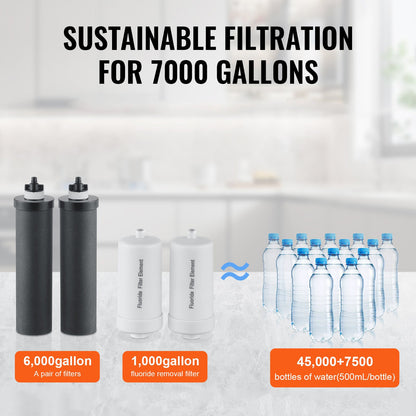 Water Filters Replacement, Purification Elements, Replacement Filters, Gravity Water Filter System, Compatible with Most Brands, Pack of 4 (2 Activated Carbon Filter + 2 Defluorination Filter)