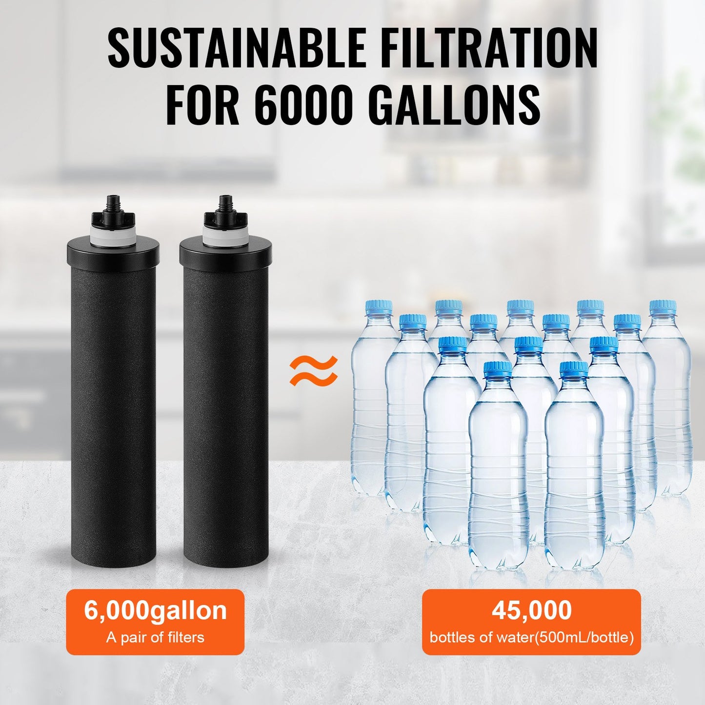 Water Filters Replacement, Purification Elements, Activated Carbon Replacement Filters, Easy to Replace Water Filter, Gravity Water Filter System, Compatible with Most Brands, Pack of 2, Black