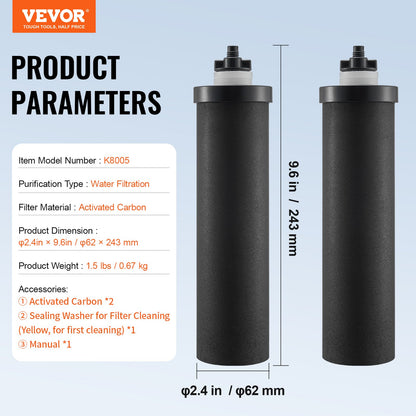 Water Filters Replacement, Purification Elements, Activated Carbon Replacement Filters, Easy to Replace Water Filter, Gravity Water Filter System, Compatible with Most Brands, Pack of 2, Black