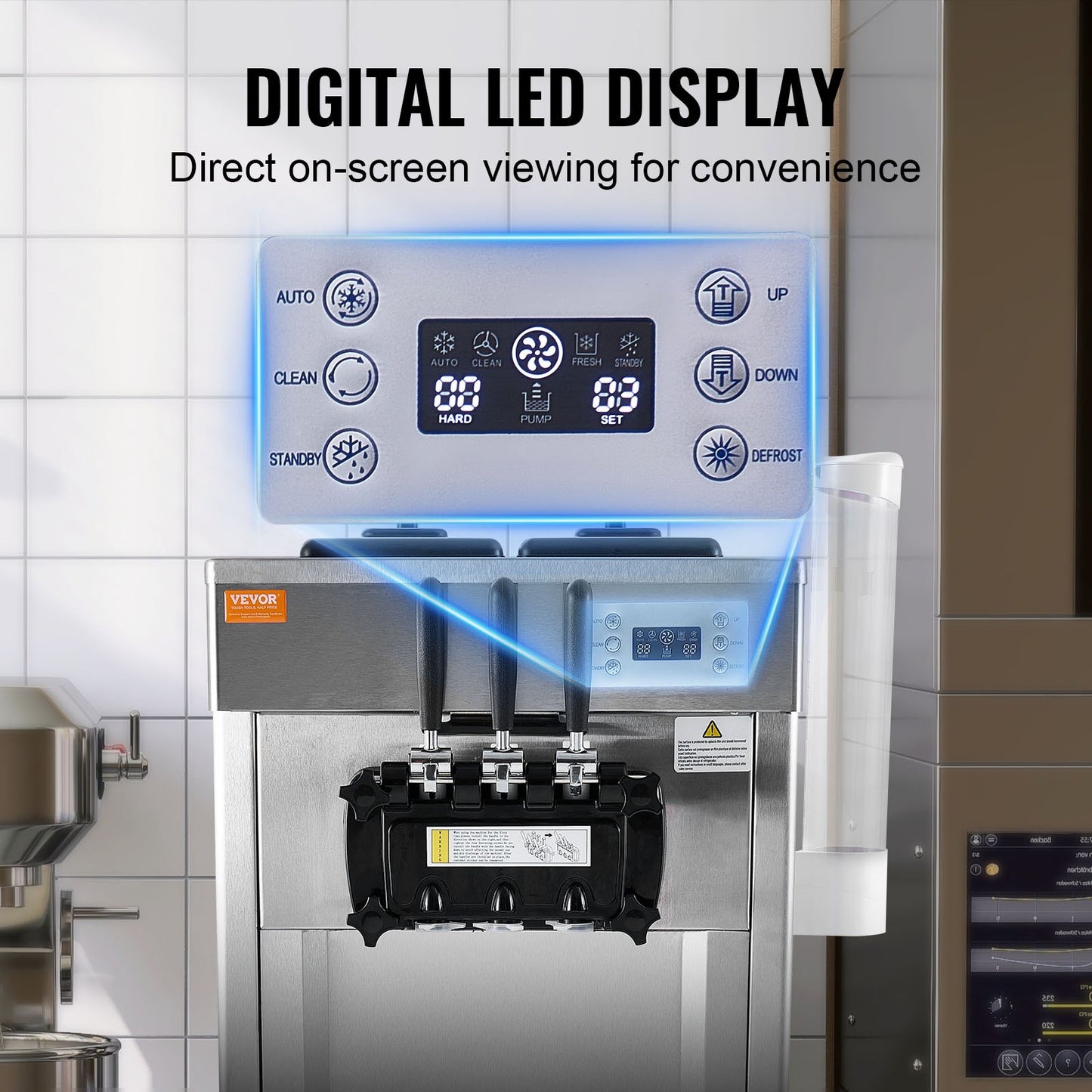 Commercial Ice Cream Machine, 21-31 L/H Yield, 1670W 3-Flavor Freestanding Soft Serve Ice Cream Maker, 2 x 4.3L Stainless Steel Hopper, LED Panel Auto Clean Overnight Refrigeration, for Restaurant Bars