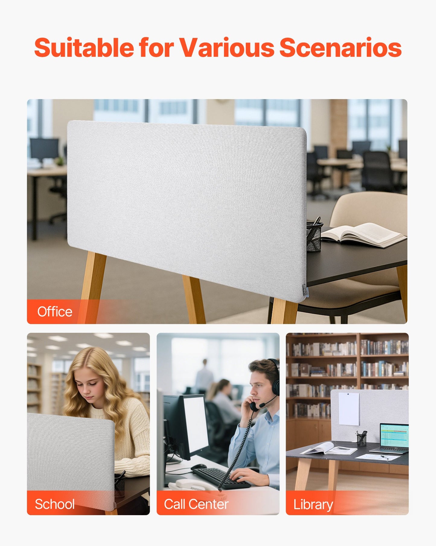 Desk Divider Privacy Panel, 1524 x 610 mm Clamp-on Office Desk Partition, PET Cubicle Partition Panel, Workstation Privacy Divider with 2 C-Type Clamps for Office, Sturdy Room, Library