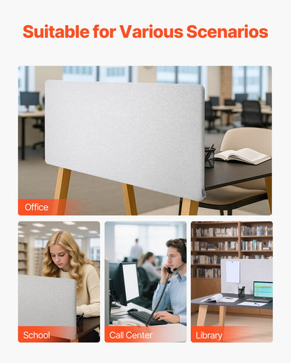 Desk Divider Privacy Panel, 1524 x 610 mm Clamp-on Office Desk Partition, PET Cubicle Partition Panel, Workstation Privacy Divider with 2 C-Type Clamps for Office, Sturdy Room, Library