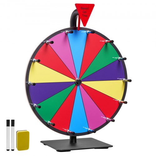 305 mm Spinning Prize Wheel, 14 Slots Spinning Wheel with Stand, Tabletop Win Fortune Roulette with a Dry Erase and 2 Markers, 6 Colors, Easy Assembly, for Party Pub Trade Show Carnival Events