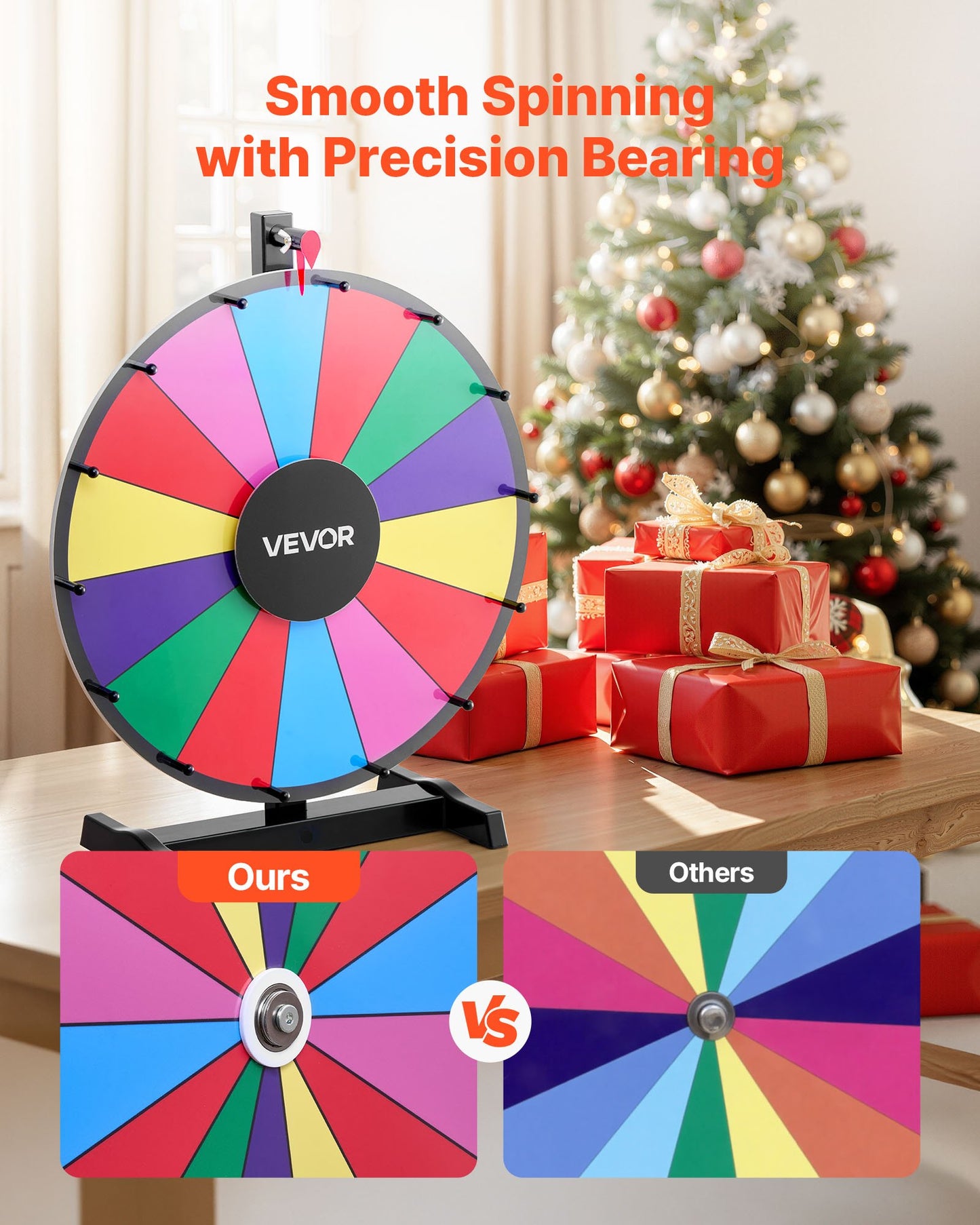 457 mm Spinning Prize Wheel, 14 Slots Spinning Wheel with Stand, Tabletop Win Fortune Roulette with a Dry Erase and 2 Markers, 6 Colors, Easy Assembly, for Party Pub Trade Show Carnival Events