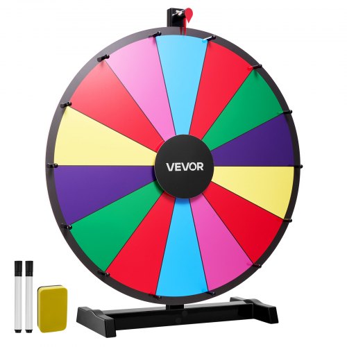 610 mm Spinning Prize Wheel, 14 Slots Spinning Wheel with Stand, Tabletop Win Fortune Roulette with a Dry Erase and 2 Markers, 6 Colors, Easy Assembly, for Party Pub Trade Show Carnival Events
