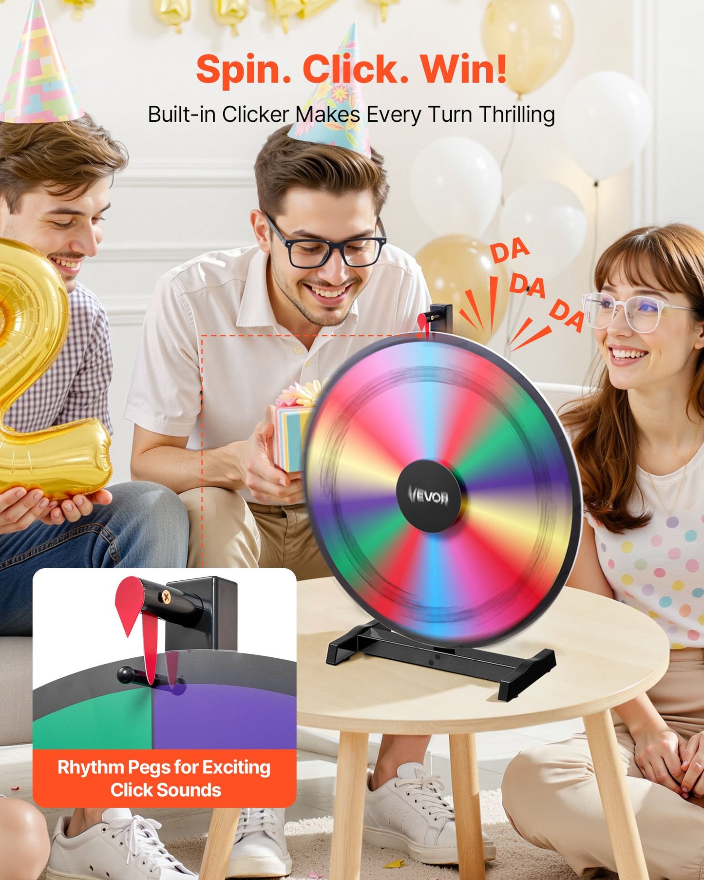 610 mm Spinning Prize Wheel, 14 Slots Spinning Wheel with Stand, Tabletop Win Fortune Roulette with a Dry Erase and 2 Markers, 6 Colors, Easy Assembly, for Party Pub Trade Show Carnival Events