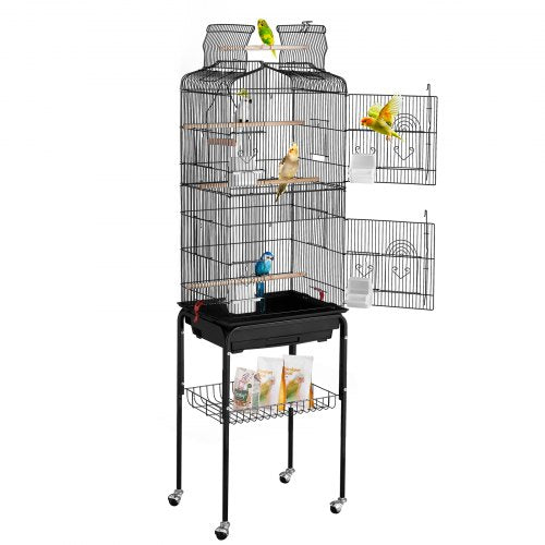 Large Bird Cage, 62 in, Open Top Parakeet Cage with Rolling Stand, Steel Bird Flight Cage with Removable Tray, Budgie Birdcage with 4 Perches, Parrot Cage for Lovebirds Cockatiels Pet Toy