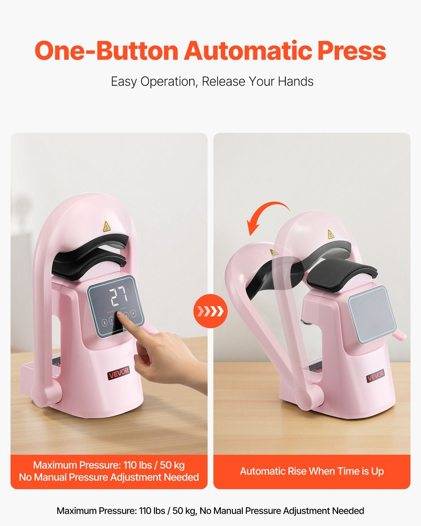 Auto Hat Heat Press Machine, with 2pcs Interchangeable Platens, Automatic Open and Release, Touchscreen for Precise Time and Temperature Control, Heat Transfer Printing for Caps, Hats, Pink