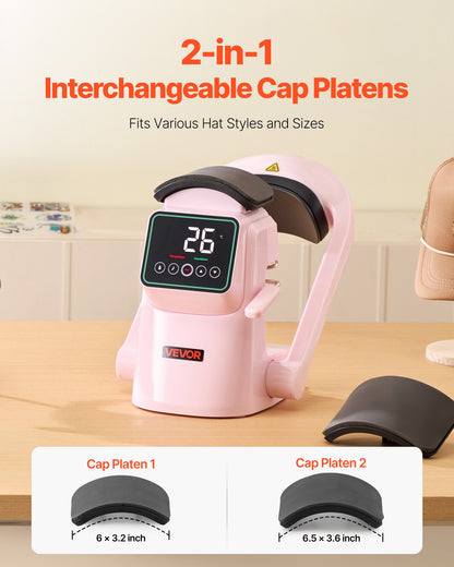 Auto Hat Heat Press Machine, with 2pcs Interchangeable Platens, Automatic Open and Release, Touchscreen for Precise Time and Temperature Control, Heat Transfer Printing for Caps, Hats, Pink