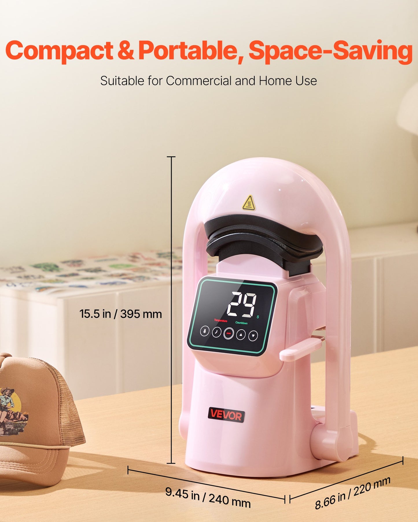 Auto Hat Heat Press Machine, with 2pcs Interchangeable Platens, Automatic Open and Release, Touchscreen for Precise Time and Temperature Control, Heat Transfer Printing for Caps, Hats, Pink