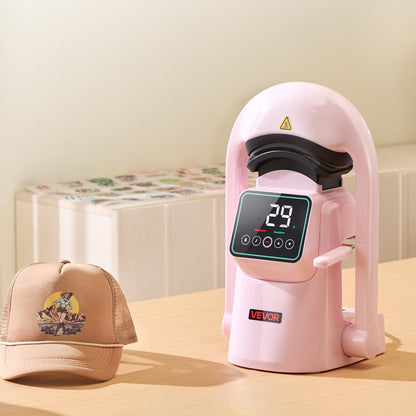Auto Hat Heat Press Machine, with 2pcs Interchangeable Platens, Automatic Open and Release, Touchscreen for Precise Time and Temperature Control, Heat Transfer Printing for Caps, Hats, Pink