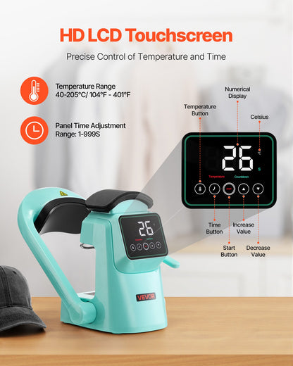 Auto Hat Heat Press Machine, with 2pcs Interchangeable Platens, Automatic Open and Release, Touchscreen for Precise Time and Temperature Control, Heat Transfer Printing for Caps, Hats, Green