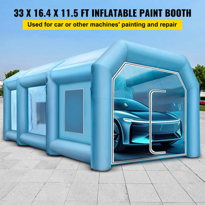 Inflatable Paint Booth 33x16.4x11.5ft, Inflatable booth with 2 Blowers, Inflatable Spray Booth with Filter System, Portable Car Paint Booth for Car Parking Tent Workstation