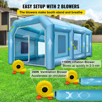 Inflatable Tent 999.2 x 498.5 x 399.3 cm Inflatable Spray Booth Tent Inflatable Paint Booth Tent Car Paint Booth Giant Workstation 210D Oxford Fabric With 2 Blowers