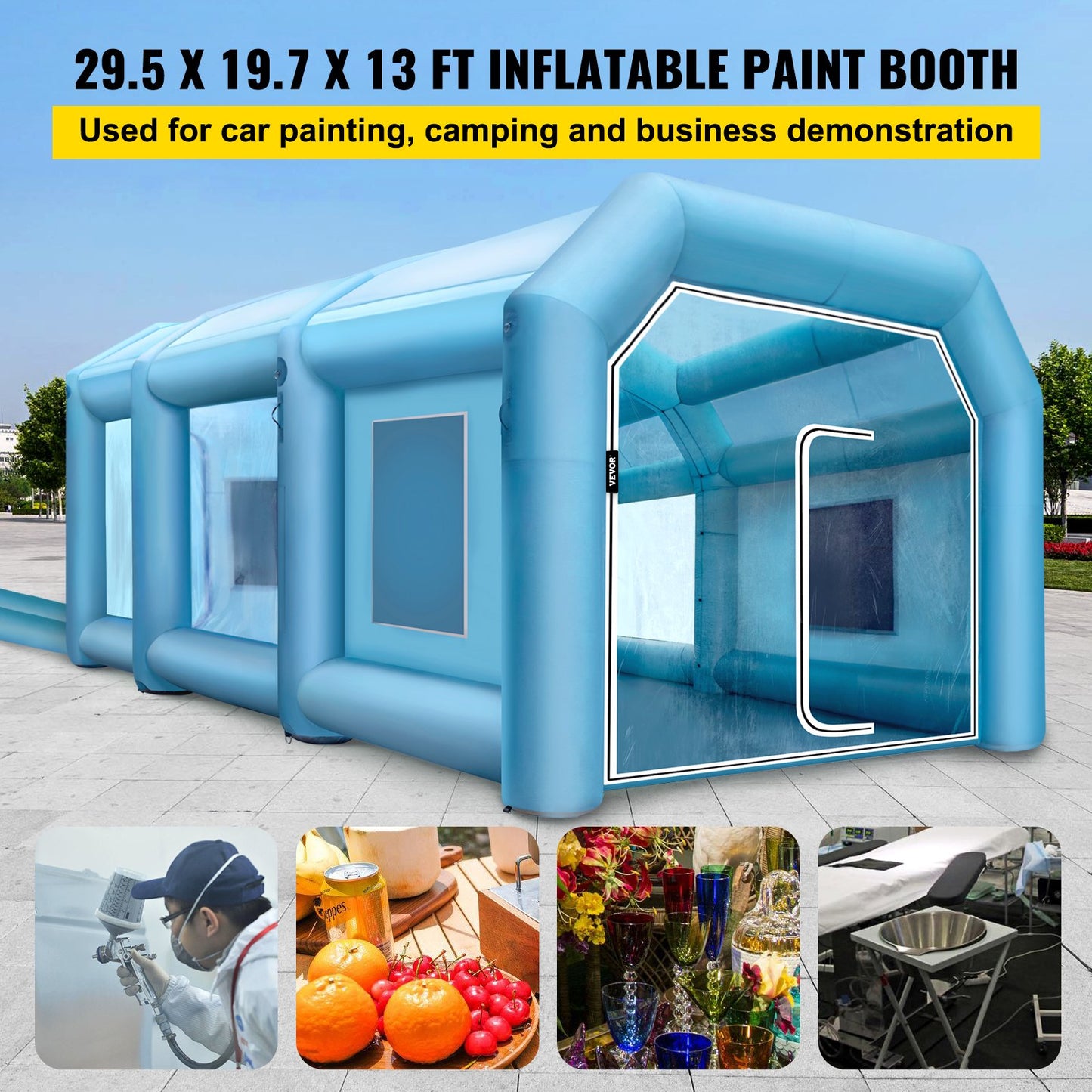 Inflatable Spray Booth Car Paint Tent 9 x 6 x 4 m W/ Filter & 2 Blowers