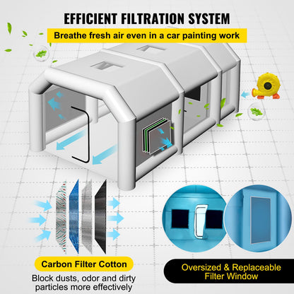 Inflatable Spray Booth Car Paint Tent 9 x 6 x 4 m W/ Filter & 2 Blowers