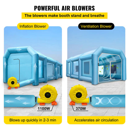 Inflatable Spray Booth Car Paint Tent 9 x 6 x 4 m W/ Filter & 2 Blowers