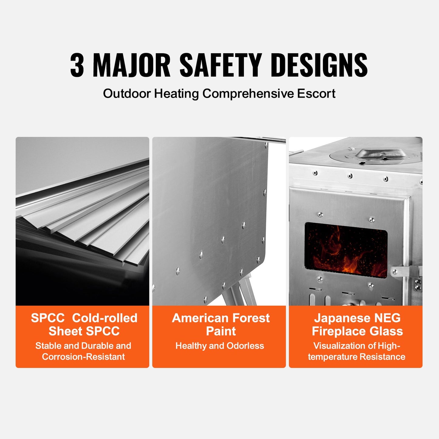 Wood Stove, 218.44 cm, Stainless Steel Camping Tent Stove, Portable Wood Burning Stove with Chimney Pipes & Gloves, 49161.3 cm³ Firebox Hot Tent Stove for Outdoor Cooking and Heating with 8 Pipes