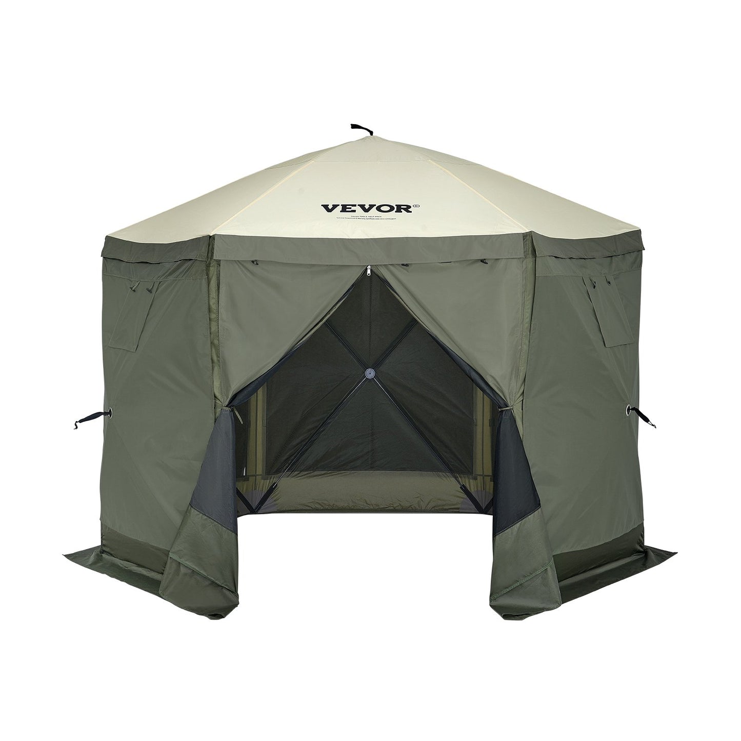 Pop Up Gazebo Tent, Pop-Up Screen Tent 6 Sided Canopy Sun Shelter with 6 Removable Privacy Wind Cloths & Mesh Windows, 10x10FT Quick Set Screen Tent with Mosquito Netting, Army Green