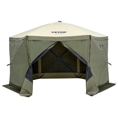 Pop Up Gazebo Tent, Pop-Up Screen Tent 6 Sided Canopy Sun Shelter with 6 Removable Privacy Wind Cloths & Mesh Windows, 12x12FT Quick Set Screen Tent with Mosquito Netting, Army Green