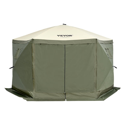 Pop Up Gazebo Tent, Pop-Up Screen Tent 6 Sided Canopy Sun Shelter with 6 Removable Privacy Wind Cloths & Mesh Windows, 12x12FT Quick Set Screen Tent with Mosquito Netting, Army Green