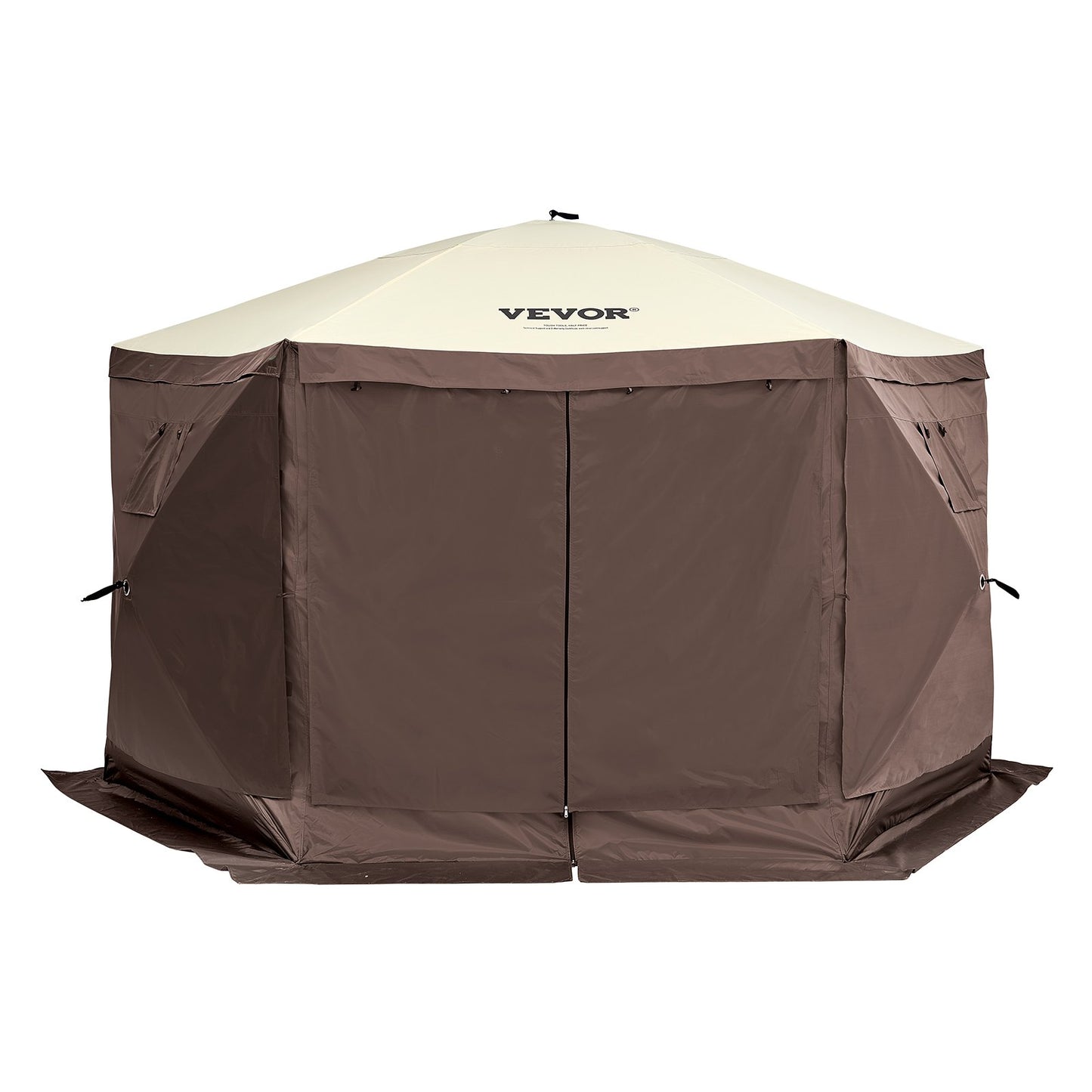 Pop Up Gazebo Tent, Pop-Up Screen Tent 6 Sided Canopy Sun Shelter with 6 Removable Privacy Wind Cloths & Mesh Windows, 12.5x12.5FT Quick Set Screen Tent with Mosquito Netting, Brown