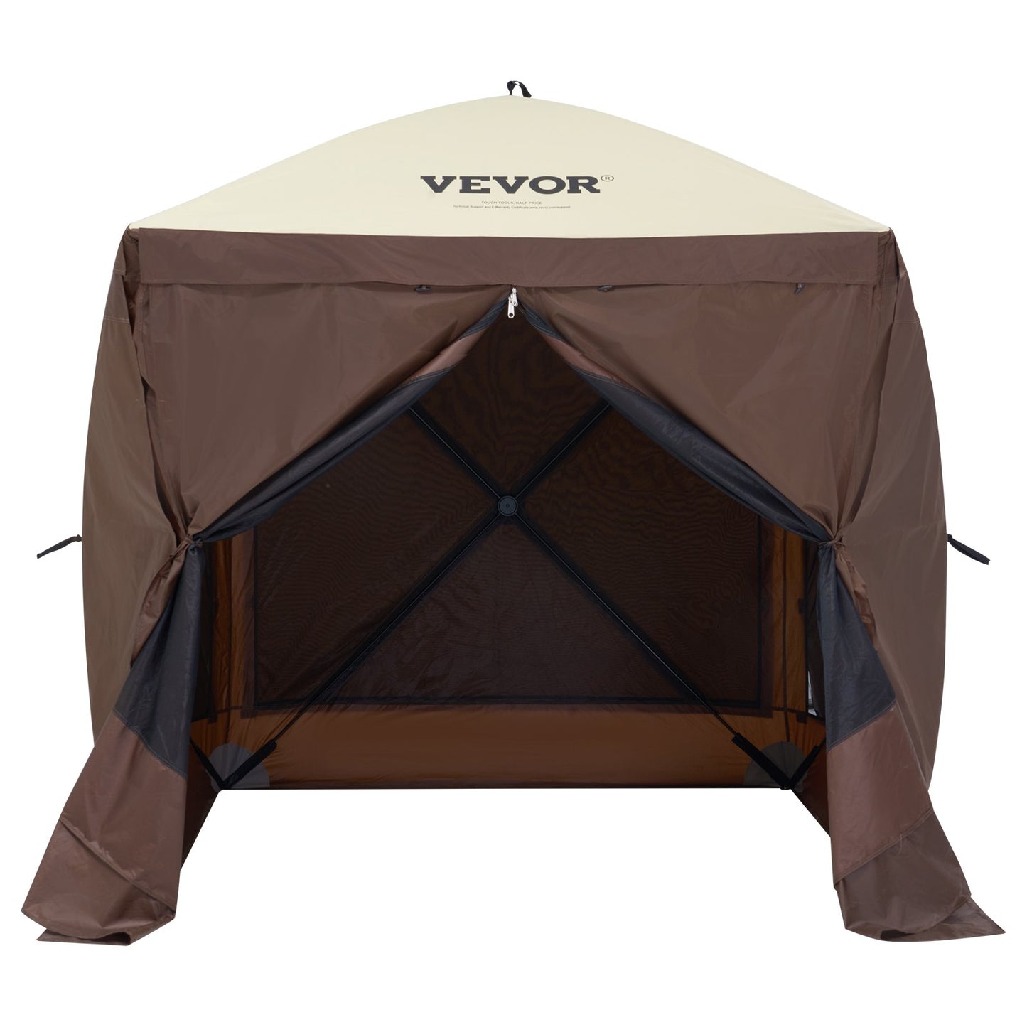Pop Up Gazebo Tent, Pop-Up Screen Tent 4 Sided Canopy Sun Shelter with 4 Removable Privacy Wind Cloths & Mesh Windows, 6x6FT Quick Set Screen Tent with Mosquito Netting, Brown