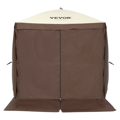 Pop Up Gazebo Tent, Pop-Up Screen Tent 4 Sided Canopy Sun Shelter with 4 Removable Privacy Wind Cloths & Mesh Windows, 6x6FT Quick Set Screen Tent with Mosquito Netting, Brown