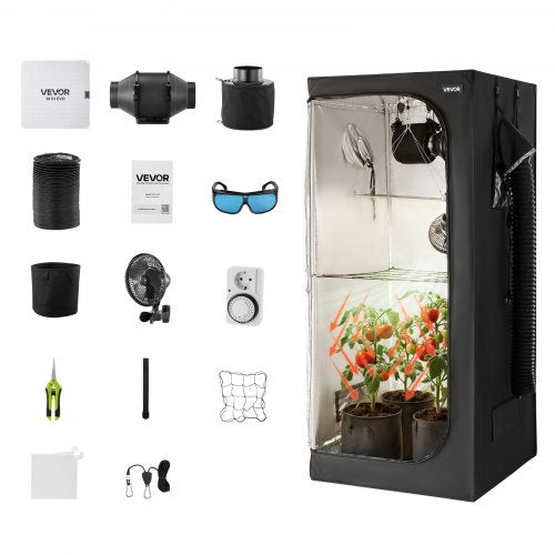 Indoor Grow Tent Kit, 80 x 80 x 180 cm, Indoor Plant Tent with Full Spectrum LED Grow Light & Ventilation System, 600D High Reflective Mylar, Growing Tents for Flower Veggie
