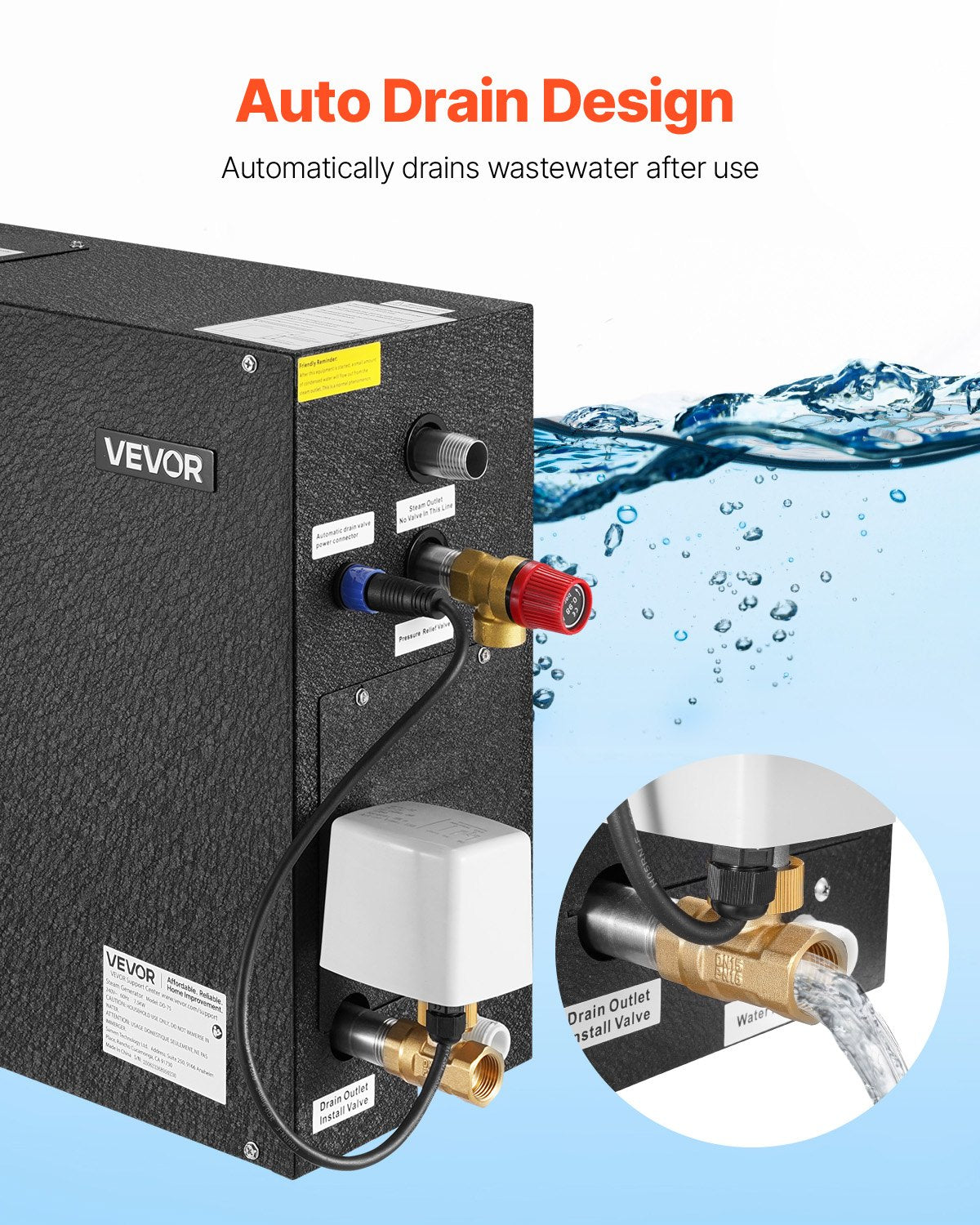 Steam Generator, 7.5 kW Steam Shower System with Controller for Home Sauna Bath Spa, Commercial Auto Drain Kit with Overheat, Dry-Run & Overpressure Protection, 10 Min to 24h Efficient, Black