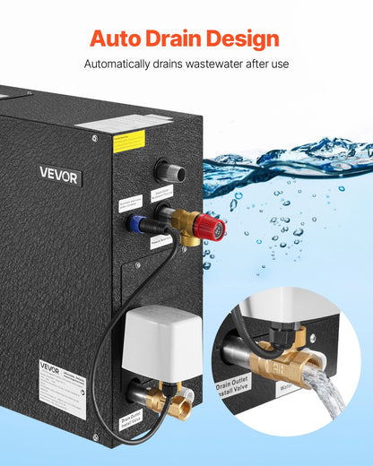 Steam Generator, 7.5 kW Steam Shower System with Controller for Home Sauna Bath Spa, Commercial Auto Drain Kit with Overheat, Dry-Run & Overpressure Protection, 10 Min to 24h Efficient, Black