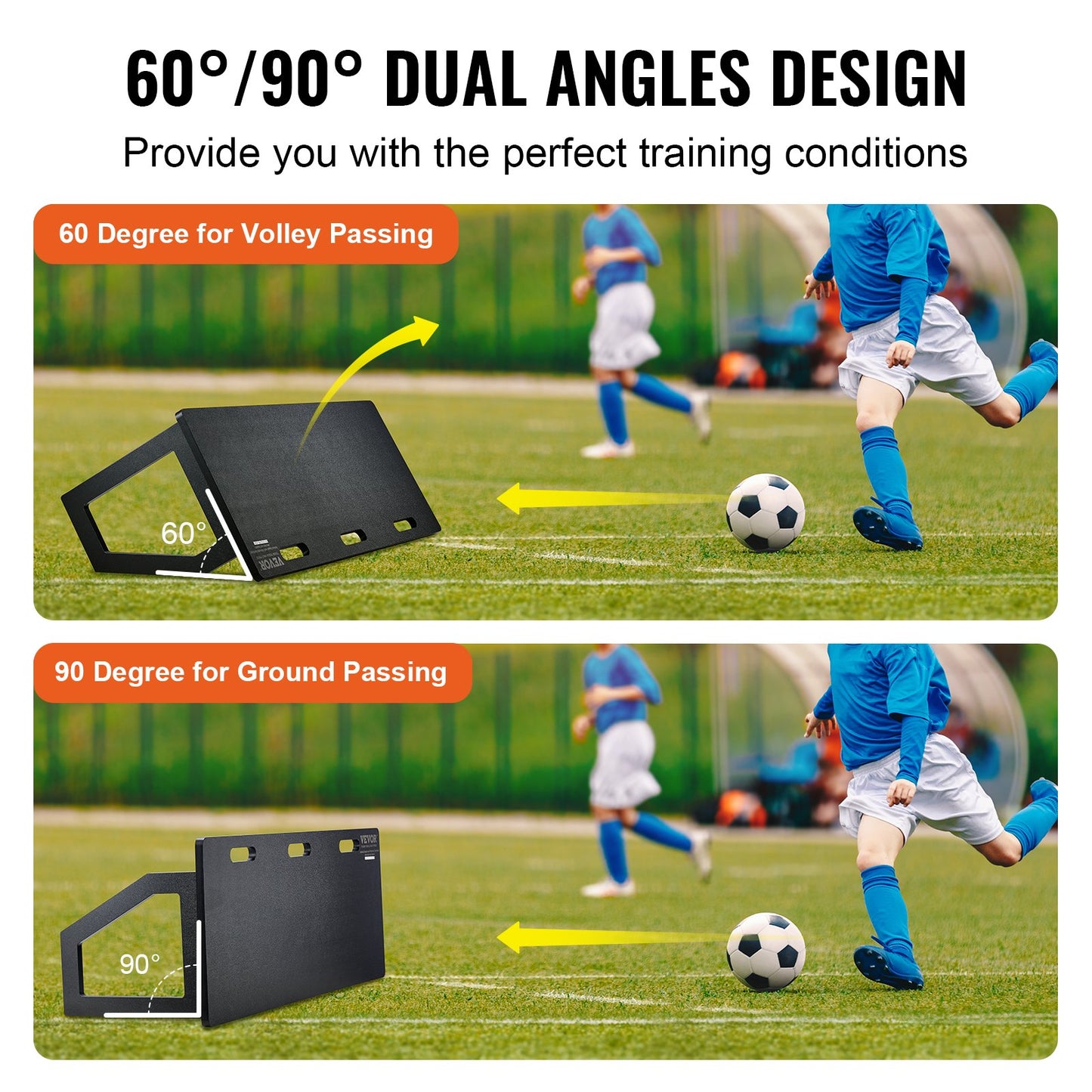 Soccer Rebounder Board, 114.3 x 45.7 cm Portable Soccer Wall with 2 Angles Rebound, Foldable HDPE Kickback Rebound Board, Soccer Training Equipment for Kids and Adults, Passing & Shooting Practice