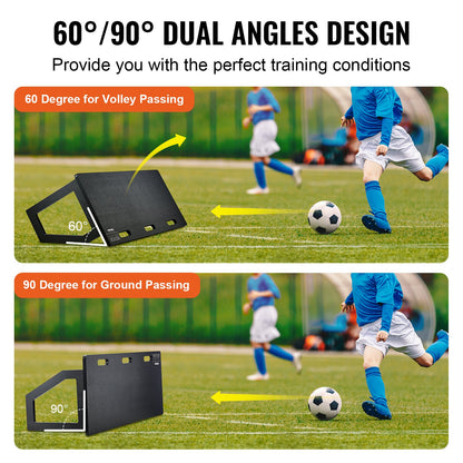 Soccer Rebounder Board, 114.3 x 45.7 cm Portable Soccer Wall with 2 Angles Rebound, Foldable HDPE Kickback Rebound Board, Soccer Training Equipment for Kids and Adults, Passing & Shooting Practice