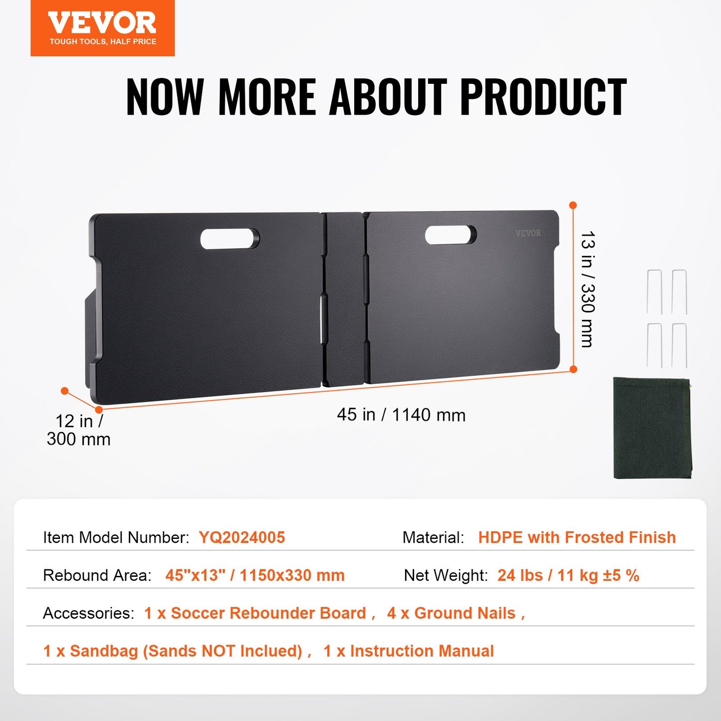 Soccer Rebounder Board, 45"X13" Portable Soccer Wall with 2 Angles Rebound, Foldable HDPE Kickback Rebound Board, Soccer Training Equipment for Kids and Adults, Passing & Shooting Practice